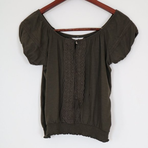 Aeropostale Hunter Green Cotton Peasant Top - Picture 1 of 7
